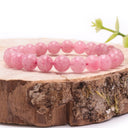 KUGELARMBAND Rhodonit auf Quarz I Naturstein I Größe M handgefertigt