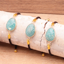 Verstellbares Armband mit Stein-Medaillon in drei Varianten mit Amazonit und schwarzem Polyesterband